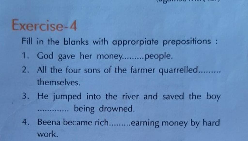 Exercise4 Fill in the blanks with approrpiate prepositions Filo