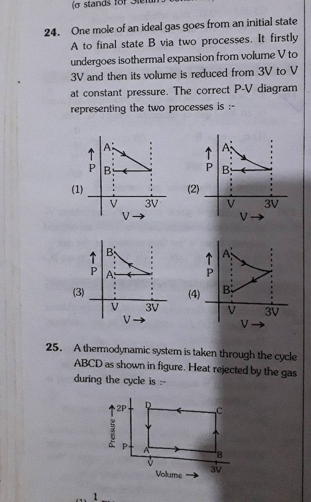 One mole of an ideal gas goes from an initial state A to final state B vi..