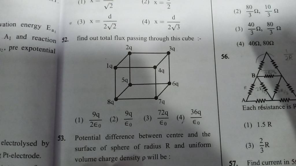 A1​ and reaction 52. find out total flux passing through this cube :-