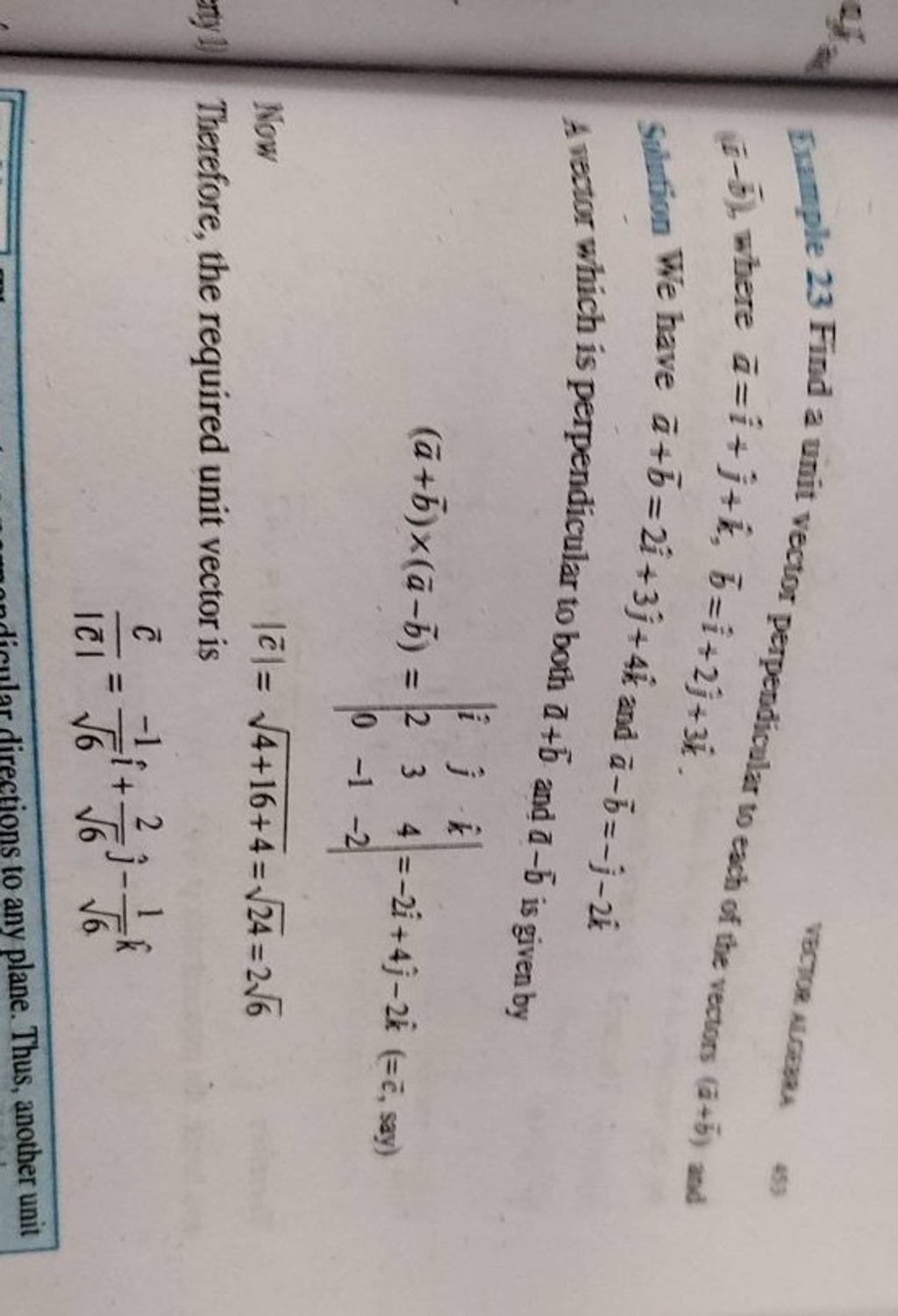 Erumple 23 Find A Unit Vector Perpendicular To Each Of The Vectors (aˉ+bˉ..