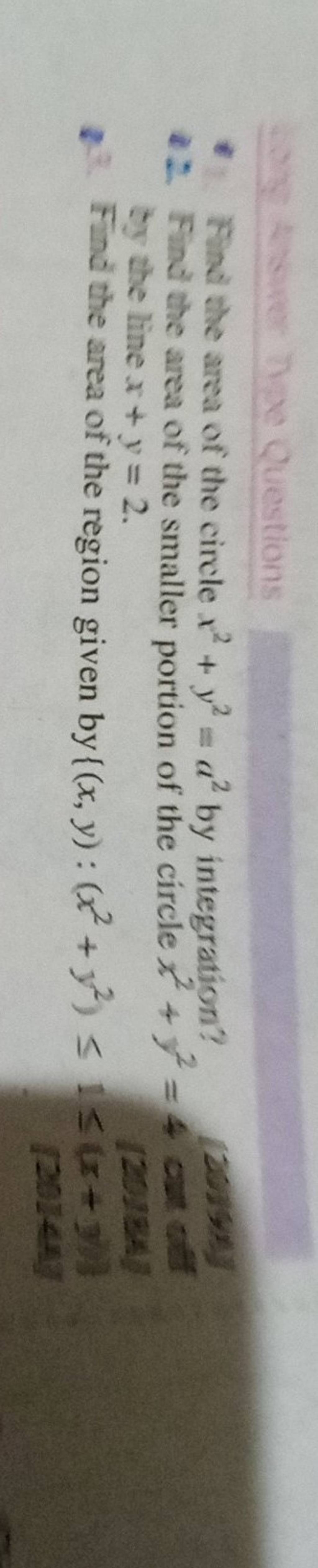 find the area of circle x2 y2 a2 by integration