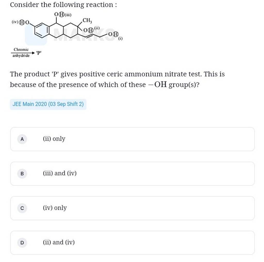 Consider the following reaction (iv) The product ' P ' gives positive c..