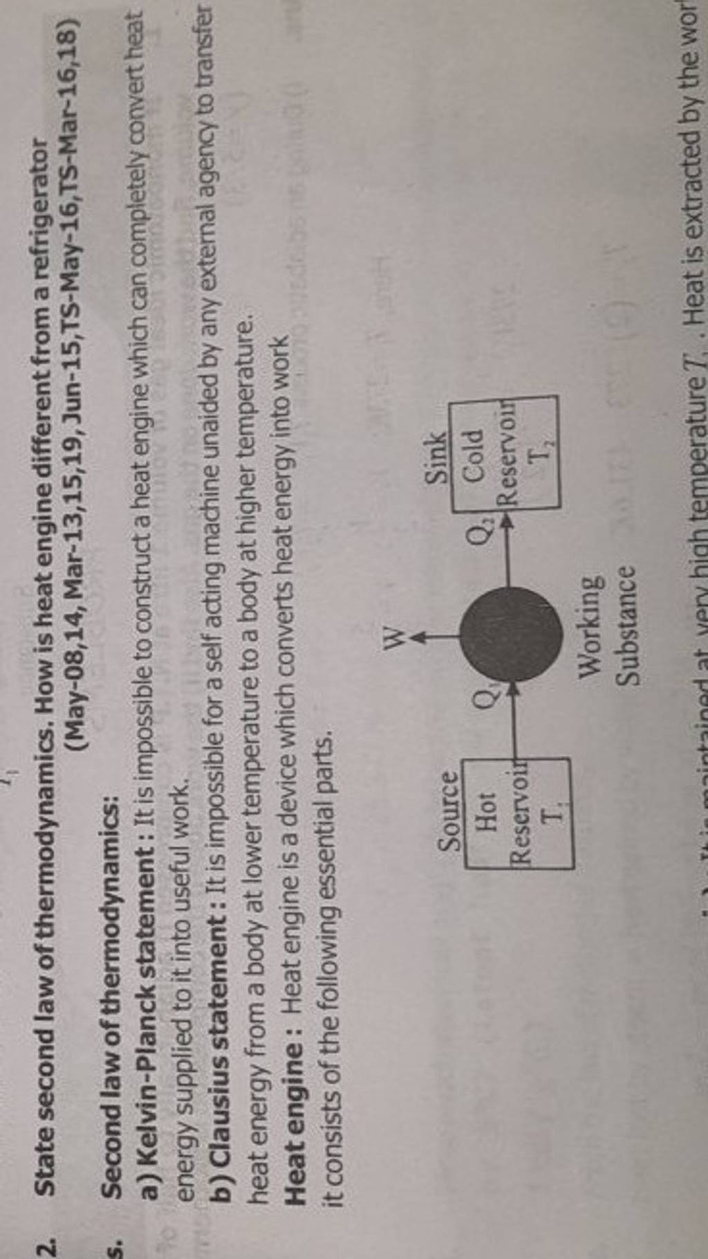 2. State second law of thermodynamics. How is heat engine different from
