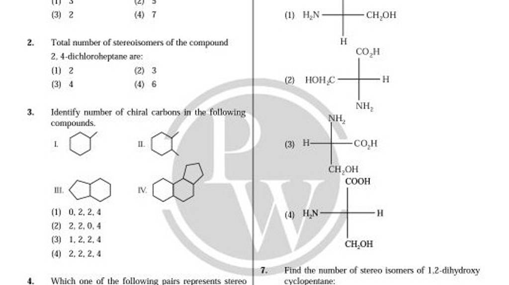 Identify number of chiral carbons in the following compounds. I. II...