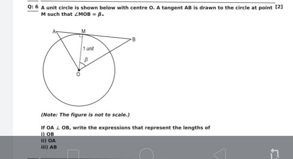 Q: 6 A Unit Circle Is Shown Below With Centre O. A Tangent Ab Is Drawn To..