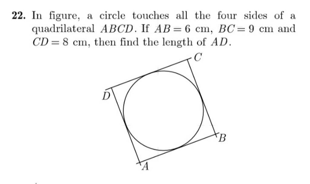 22 In Figure A Circle Touches All The Four Sides Of A Quadrilateral Abc 7818