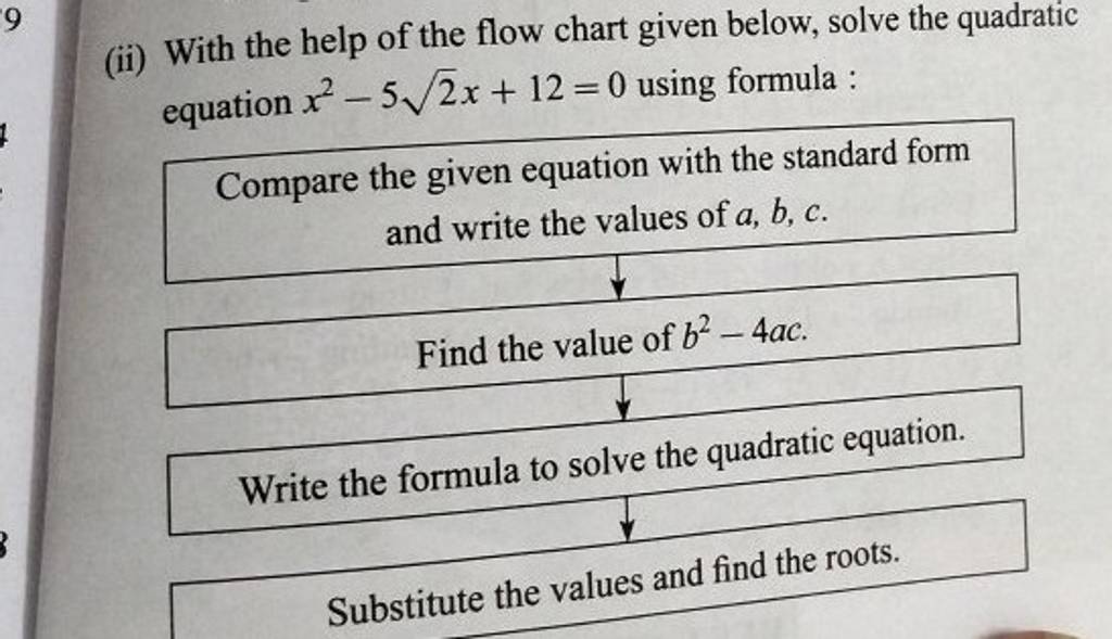 (ii) With the help of the flow chart given below, solve the quadratic equ..