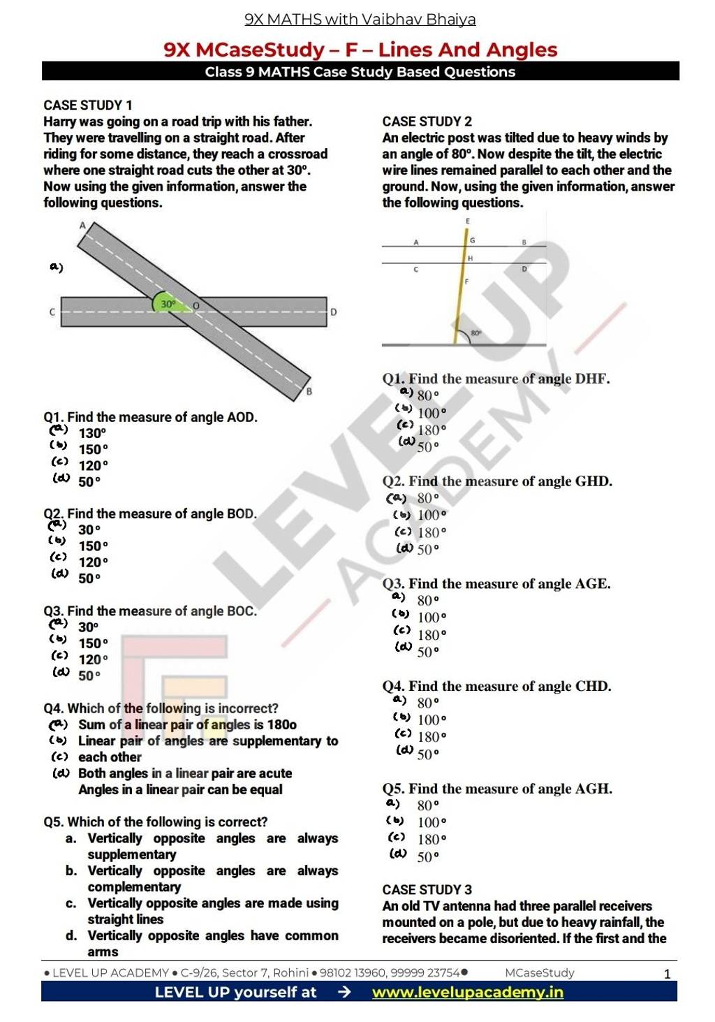 case study based questions lines and angles