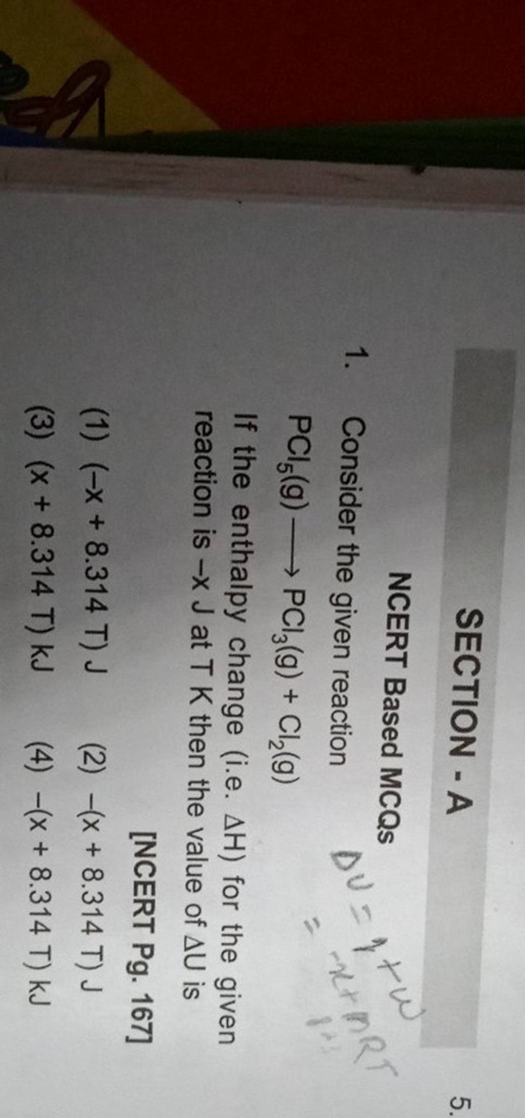 Section A Ncert Based Mcqs 1 Consider The Given Reaction Pcl5 G Pcl