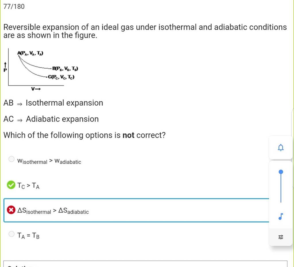 77/180 Reversible expansion of an ideal gas under isothermal and adiabati..