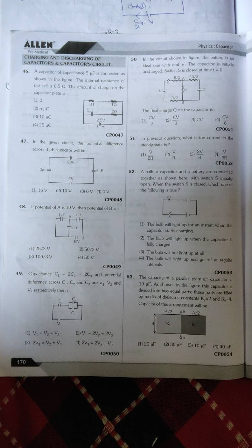 Capacitance C1 =2C2 =2C3 and potential CP0053 difference across C1 ,C2