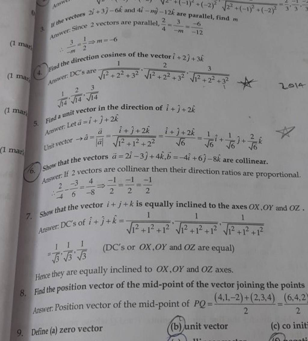 9 If The Vectors 2i3j −6k And 4i−mj −12k Are Parallel Find M Ans 2504