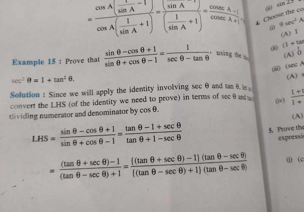 Example 15 Prove That Sinθcosθ−1sinθ−cosθ1 Secθ−tanθ1 Using The Is 3942