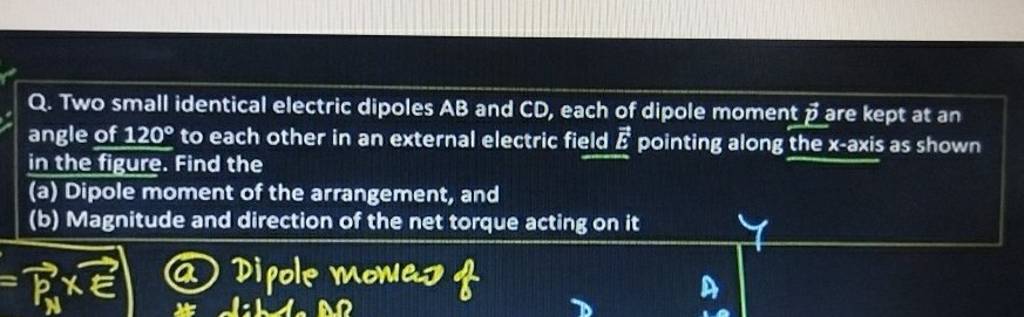 Q. Two small identical electric dipoles AB and CD, each of dipole moment