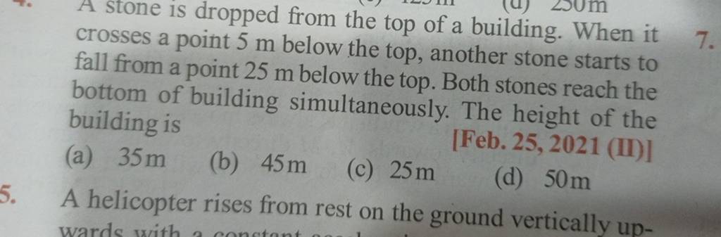 A Stone Is Dropped From The Top Of A Building When It Crosses A Point