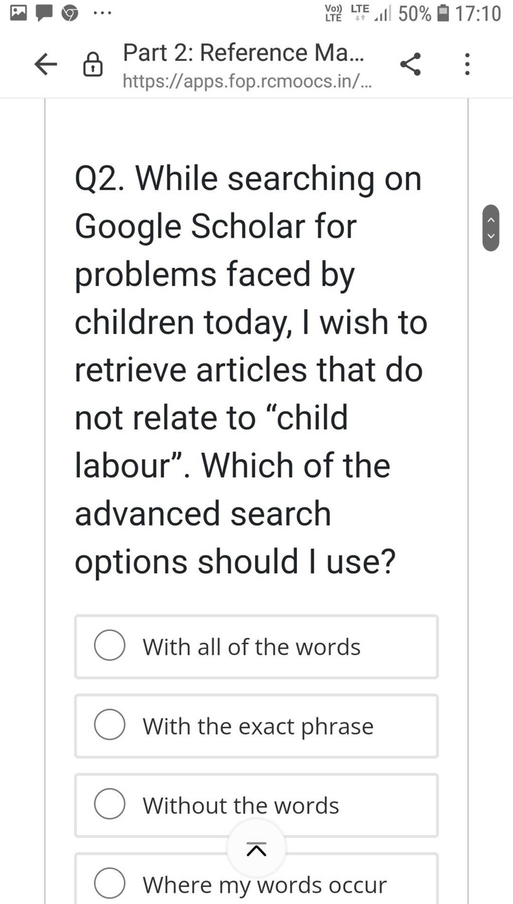 Q2. While searching on Google Scholar for problems faced by children toda..