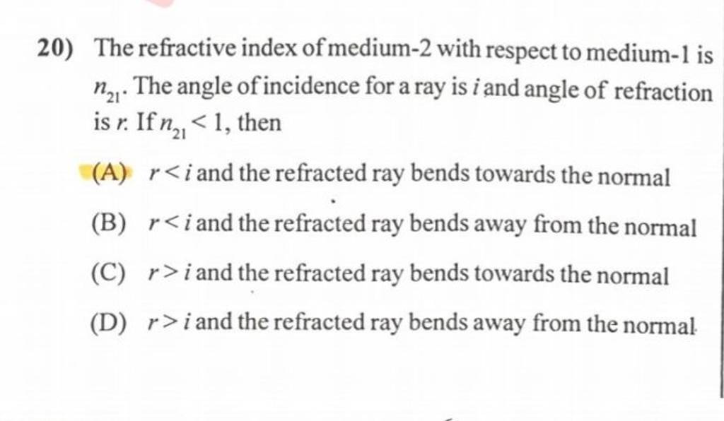 The Refractive Index Of Medium-2 With Respect To Medium-1 Is N21 . The A..