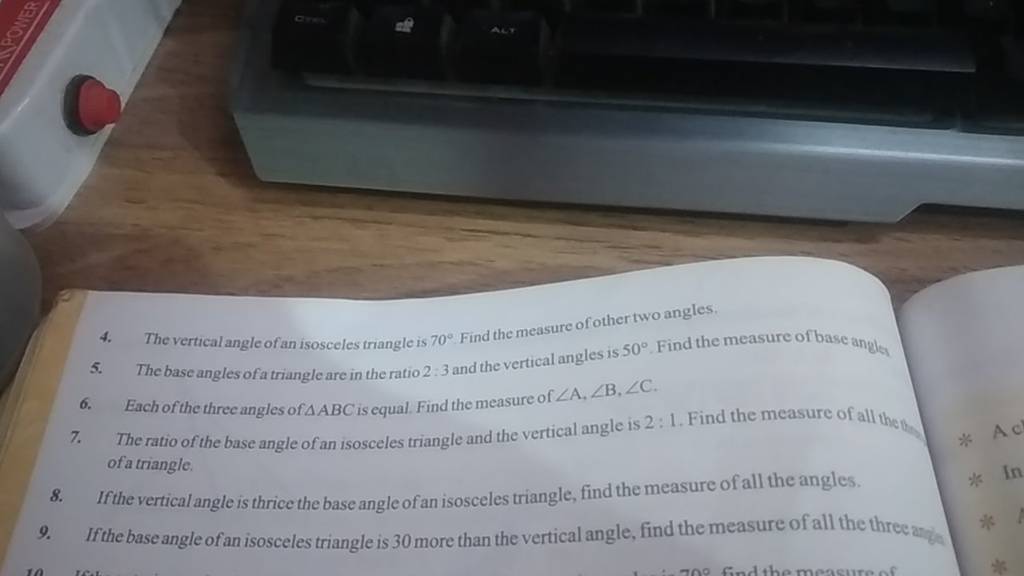 4 The Vertical Angle Of An Isosceles Triangle Is 70 Find The Measure O 4-the-vertical-angle-of-an-isosceles-triangle-is-70-find-the-measure-o