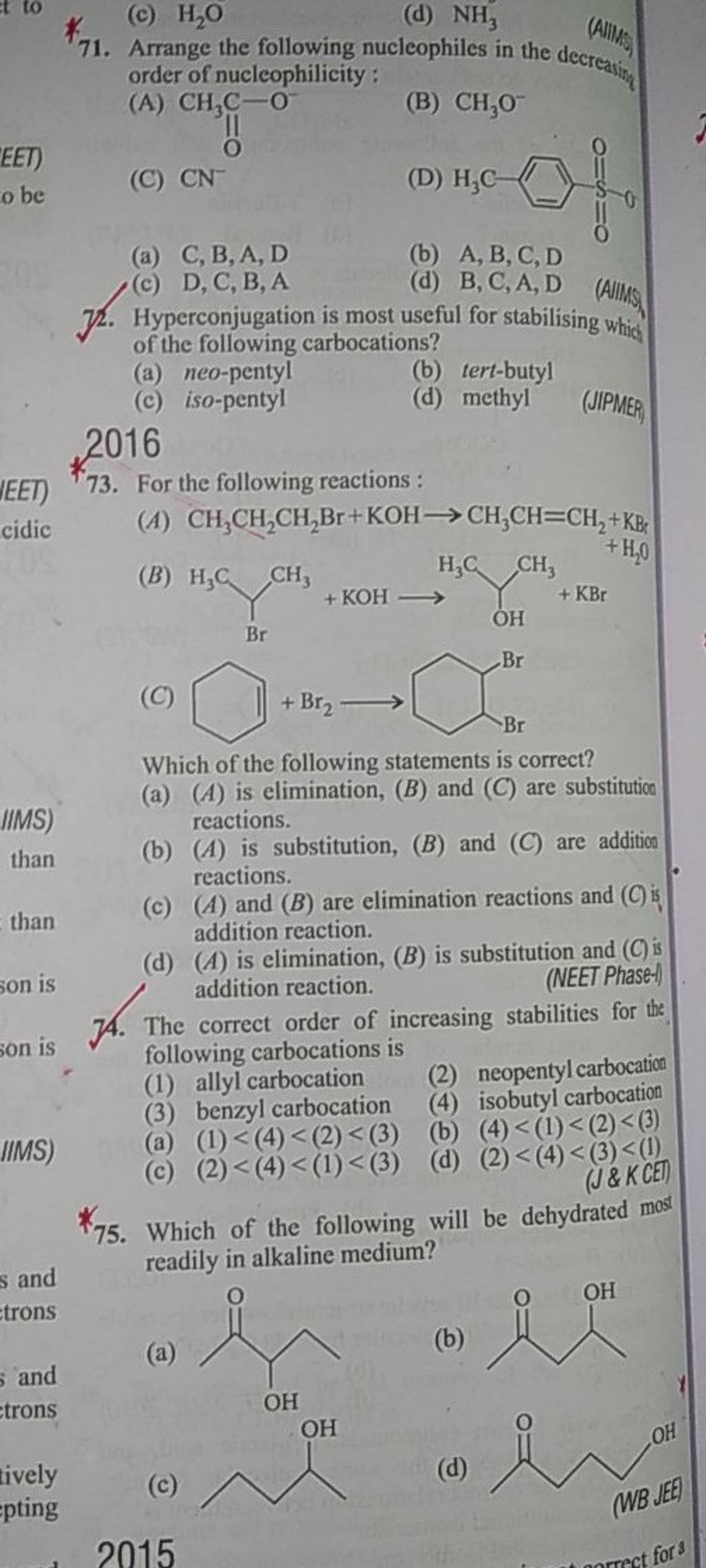 Arrange the following nucleophiles in the decres. order of nucleophilicit..