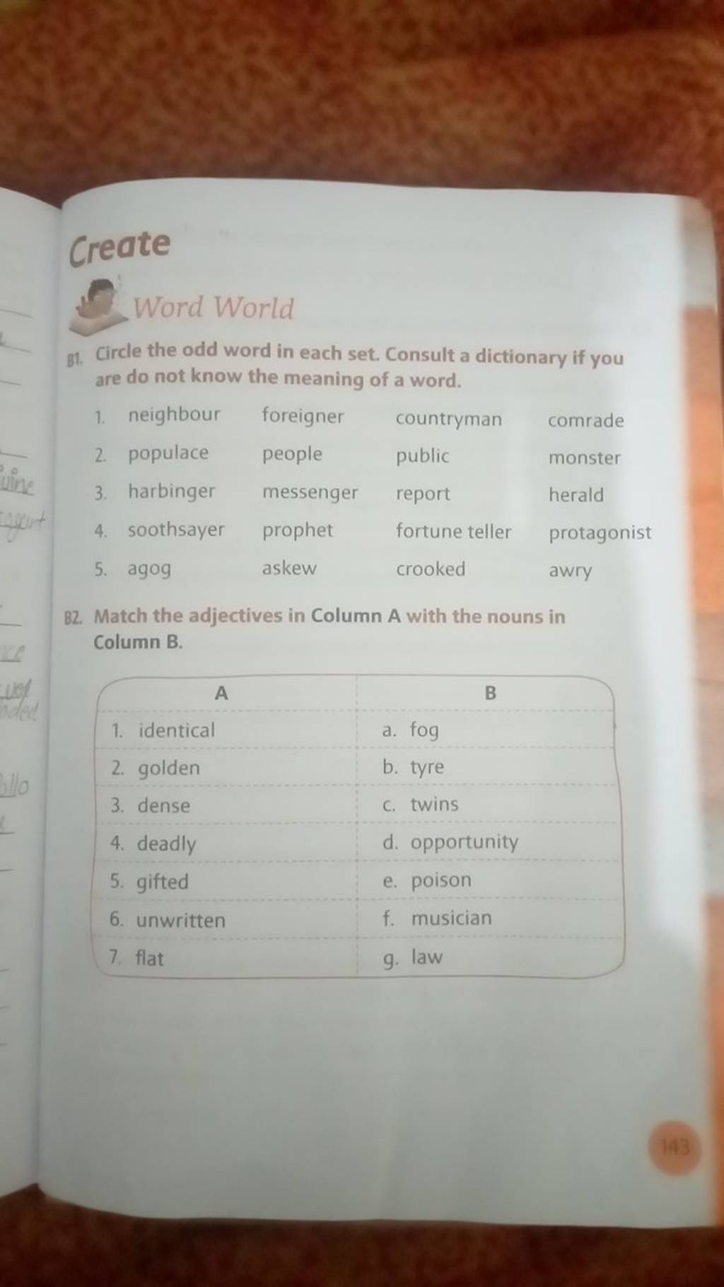 Match The Adjectives In Column A With The Nouns In Column B. A B | Filo