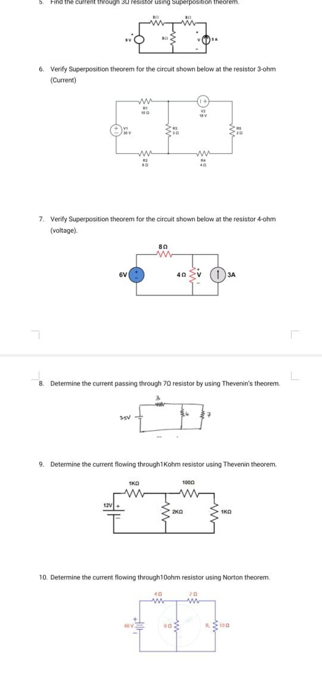 5. Find The Current Through 30 Resistor Using Superposition Theorem. Yv 6..