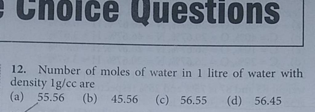 number-of-moles-of-water-in-1-litre-of-water-with-density-1-g-cc-are