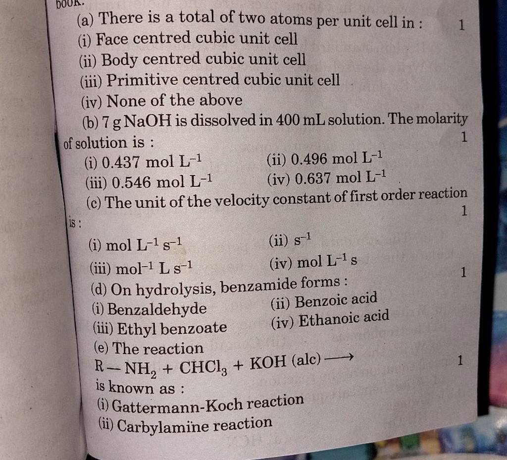 The unit of the velocity constant of first order reaction is Filo
