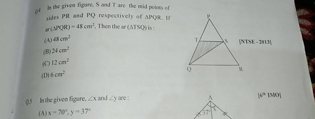 At In The Given Figure S And T Are The Mid Points Of Sides Pr And Pq Res 2311
