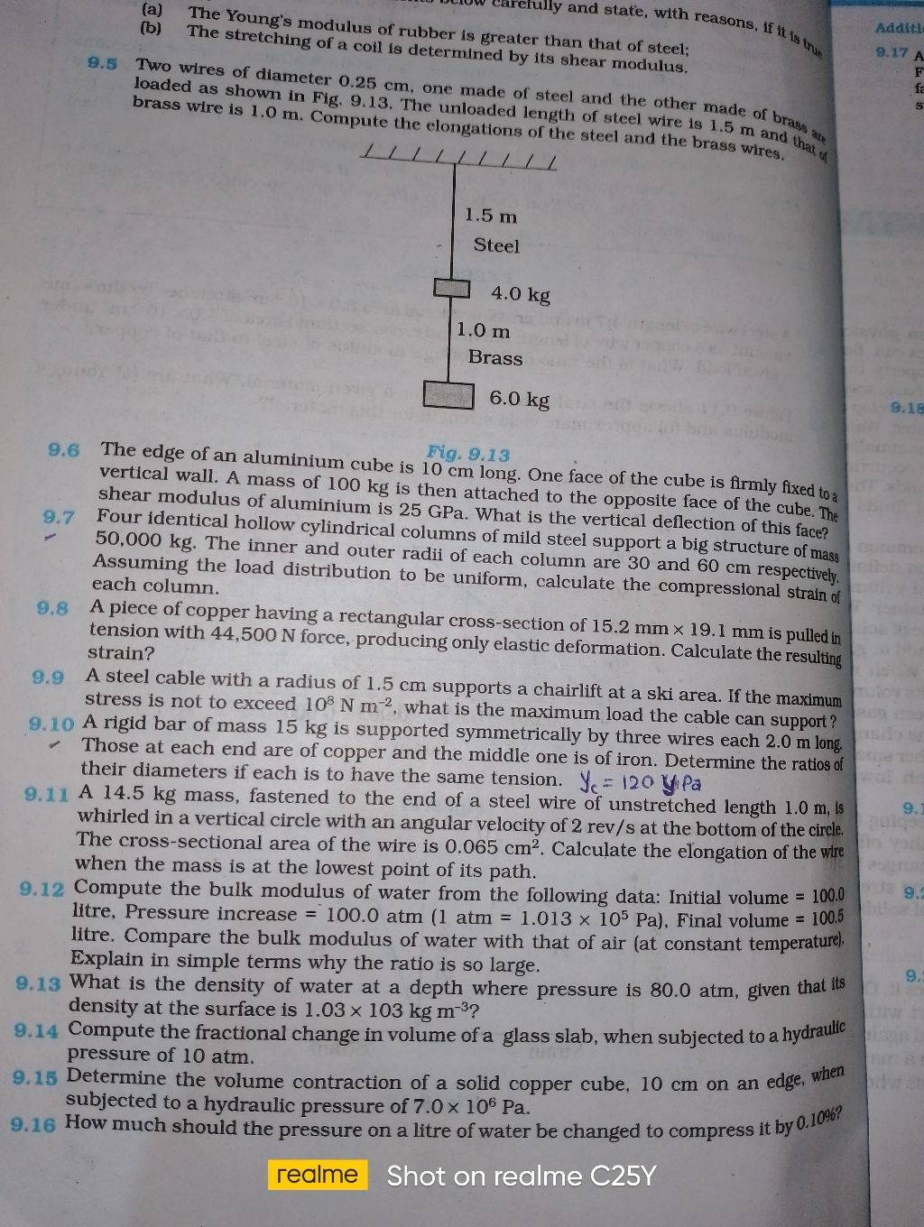 (a) The Young's modulus of rubber is greater than that of stcel; (b) The