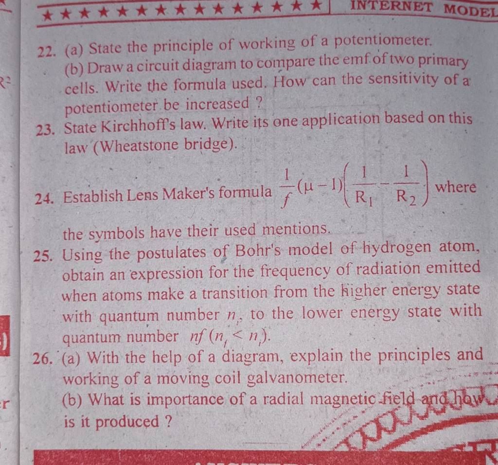 22. (a) State the principle of working of a potentiometer. (b) Draw a cir..