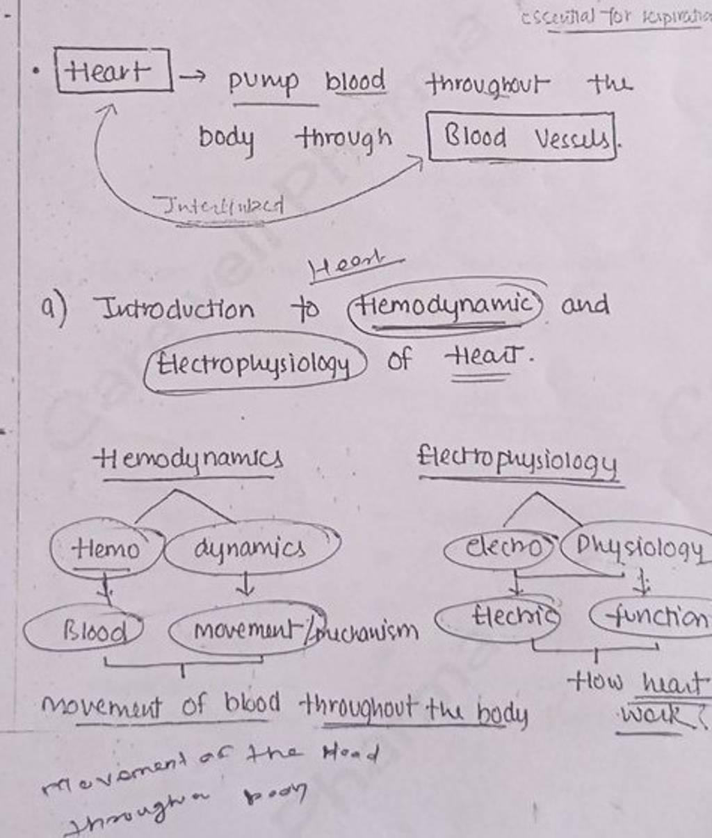  Heart → pump blood throughout the body through Blood Vessels. Heort a)