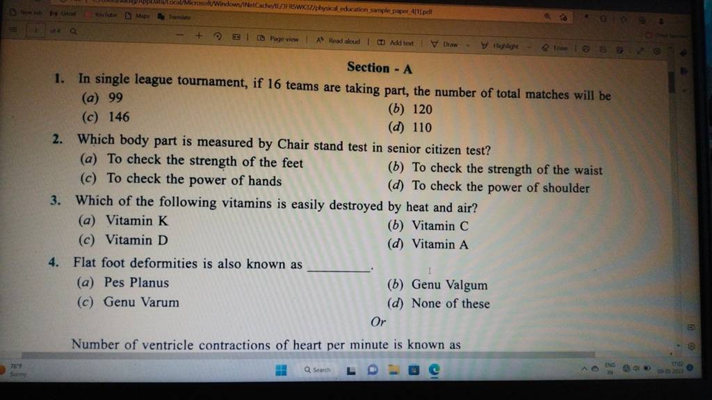 Which body part is measured by Chair stand test in senior citizen test?..