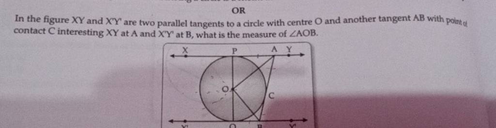 OR In the figure XY and X′Y′ are two parallel tangents to a circle with c..