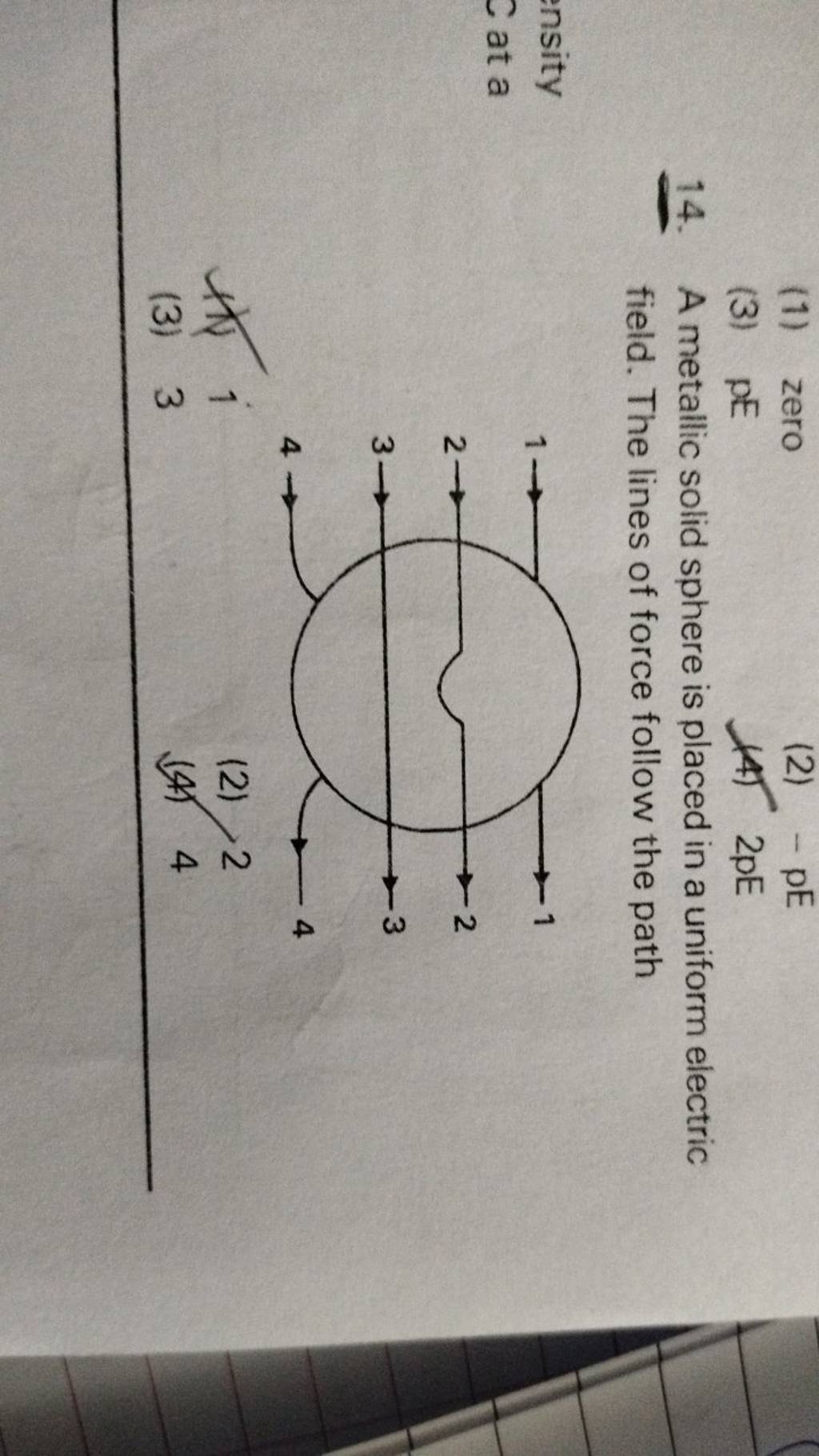 A metallic solid sphere is placed in a uniform electric field. The lines