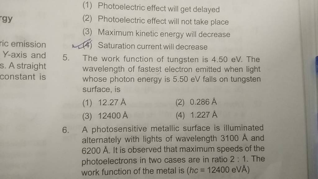 Y axis and s a straight 5 the work function of tungsten is 4 50ev the