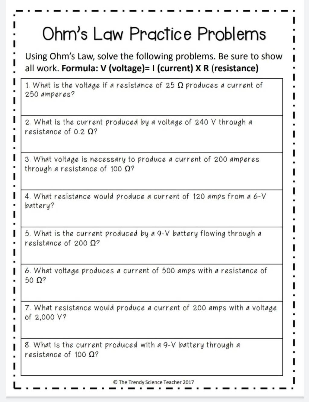 Ohm s Law Practice Problems Using Ohm s Law Solve The Following Problems 