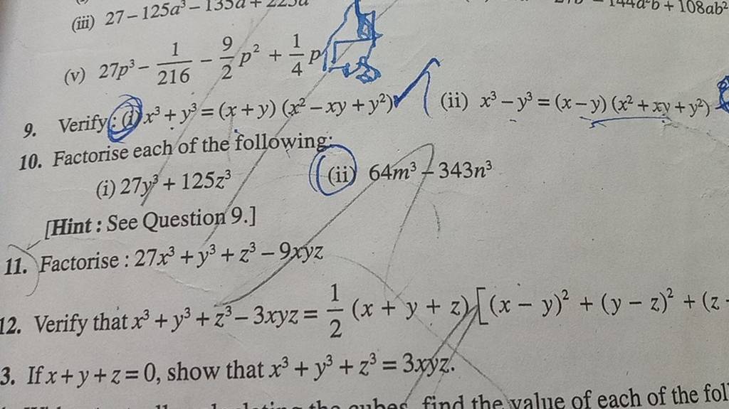 9 Verify V X3y3xyx2−xyy2 10 Factorise Each Of The Following 9850