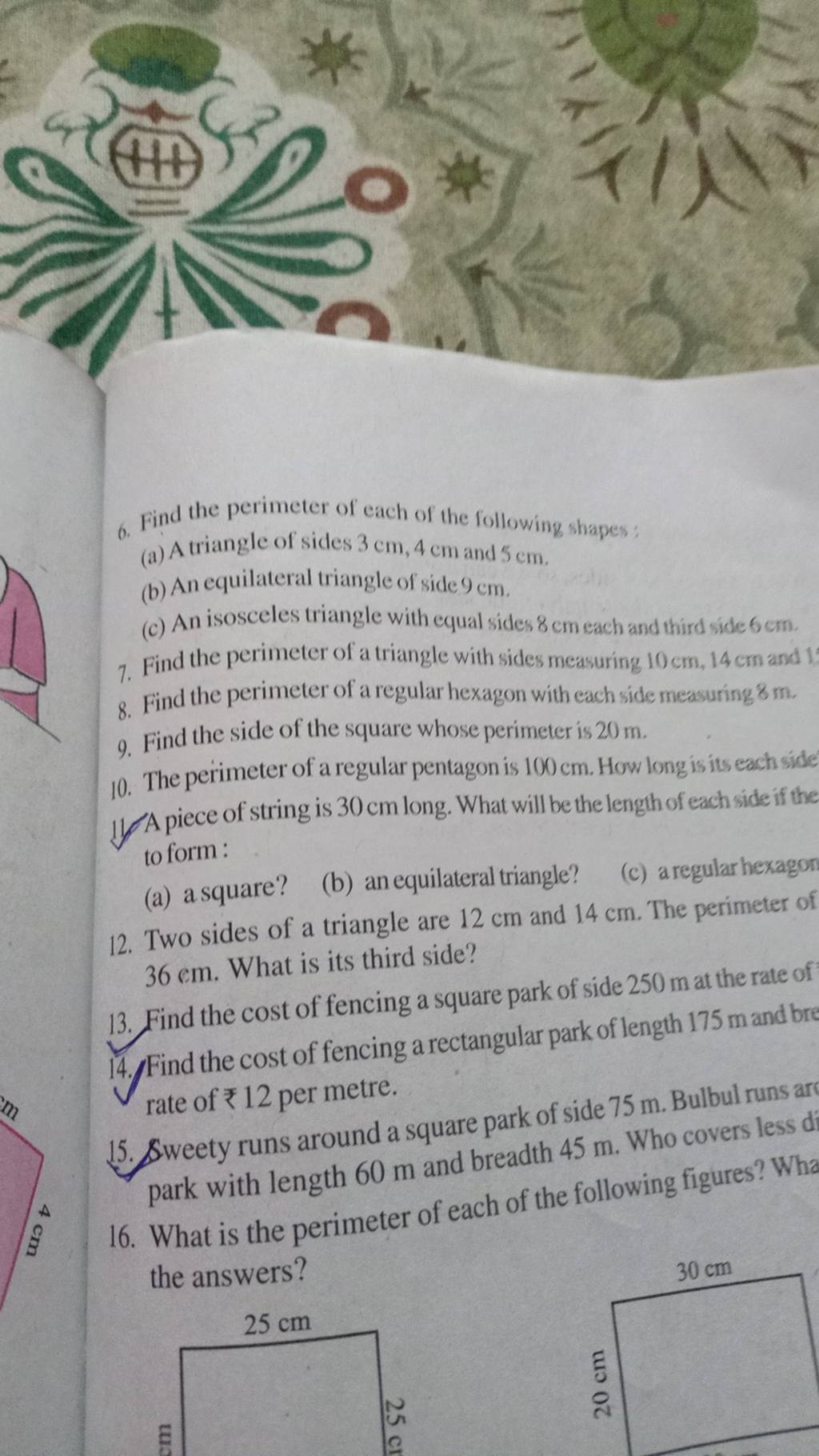 6 Find The Perimeter Of Each Of The Following Shapes a A Triangle Of 6-find-the-perimeter-of-each-of-the-following-shapes-a-a-triangle-of