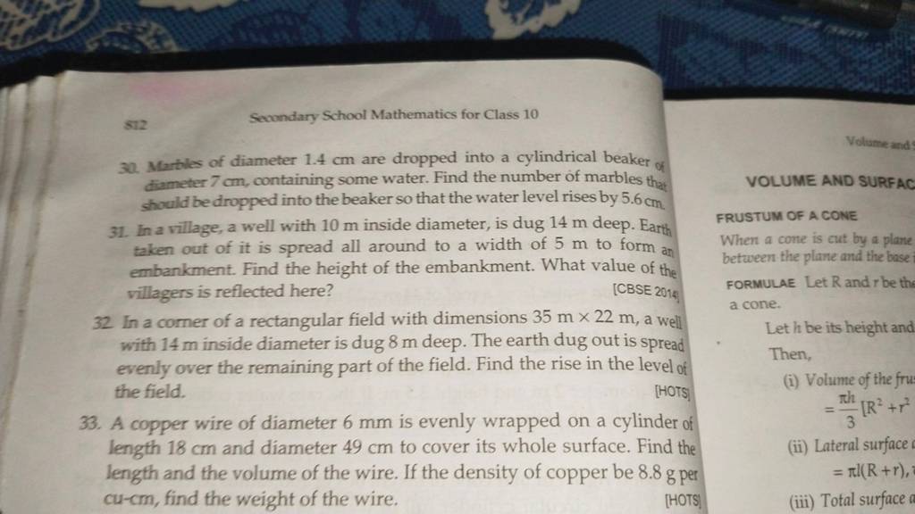  12 secondary school mathematics for class 10 30 marbles of diameter 1 