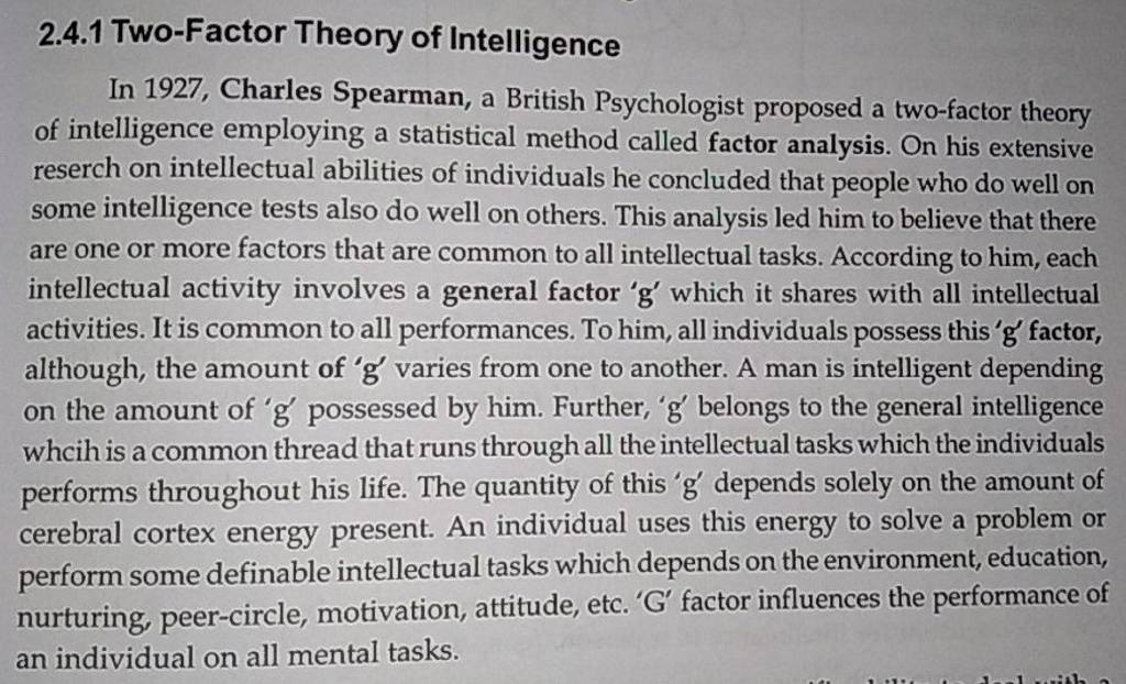 2.4.1 TwoFactor Theory of Intelligence In 1927, Charles Spearman, a Brit..