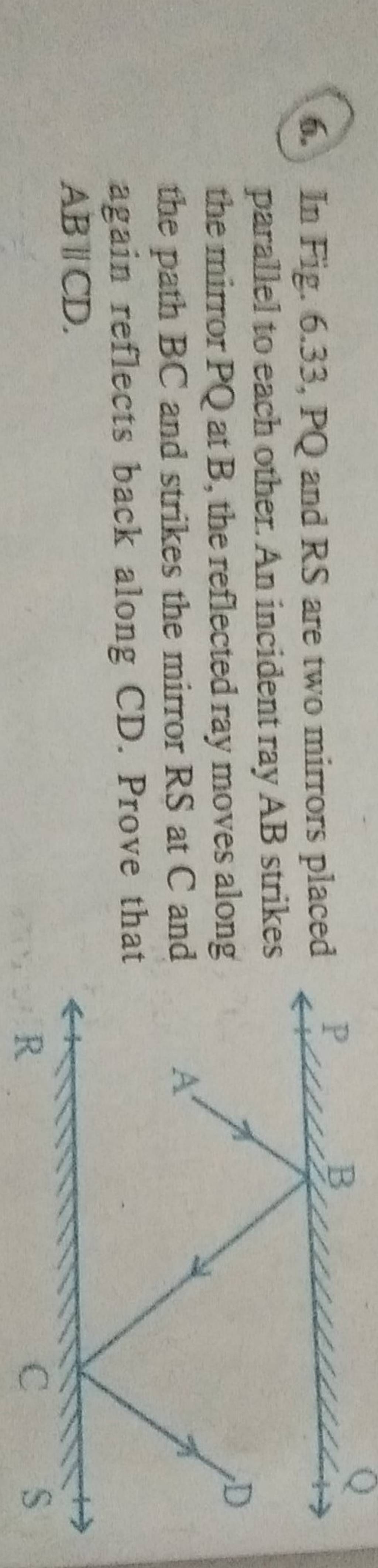 6. In Fig. 6.33, PQ and RS are two mirrors placed parallel to each other...