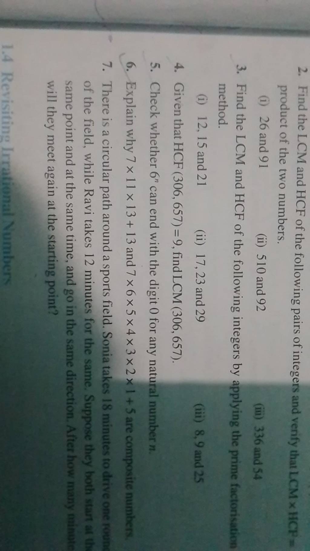 2 Find The Lcm And Hcf Of The Following Pairs Of Integers And Verify Tha