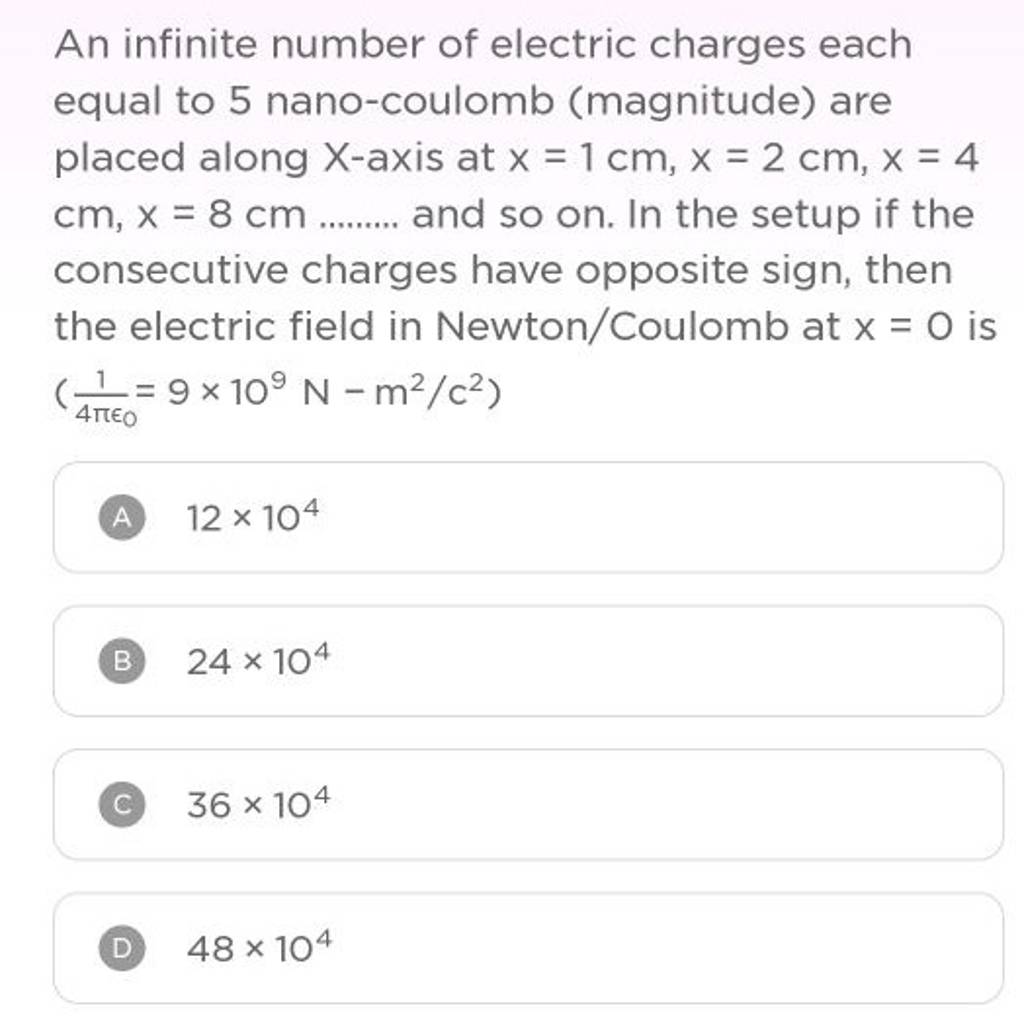 an-infinite-number-of-electric-charges-each-equal-to-5-nano-coulomb-magn