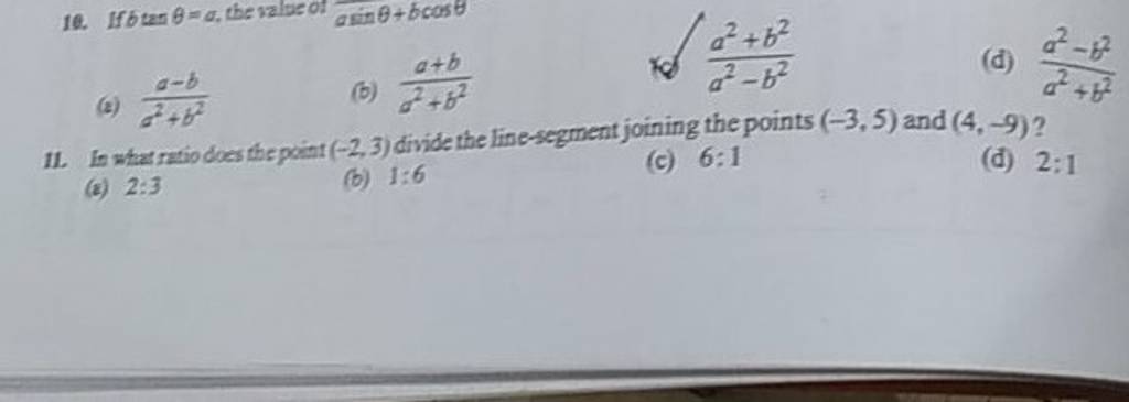 10. If Btanθ=a, The Value Of (2) A2+b2a−b (b) A2+b2a+b Xo A2−b2a2+b2