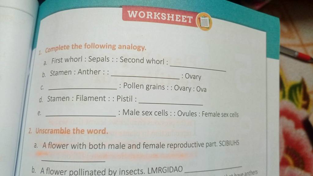 Worksheet 1 Complete The Following Analogy Filo 6439