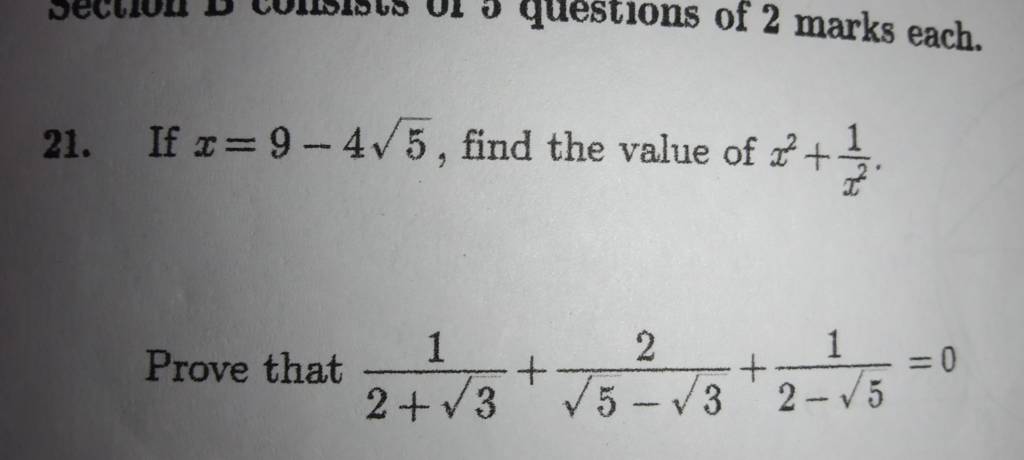 21 If X9−45 Find The Value Of X2x21 Prove That 23 1 5 −3 2 2−5 8319