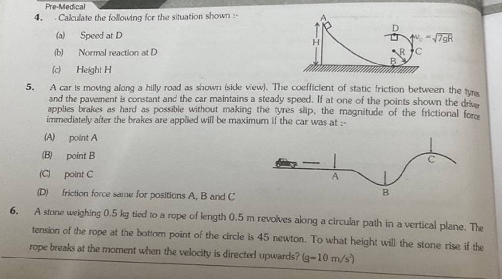 Pre-Medical 4. Calculate the following for the situation shown :- | Filo