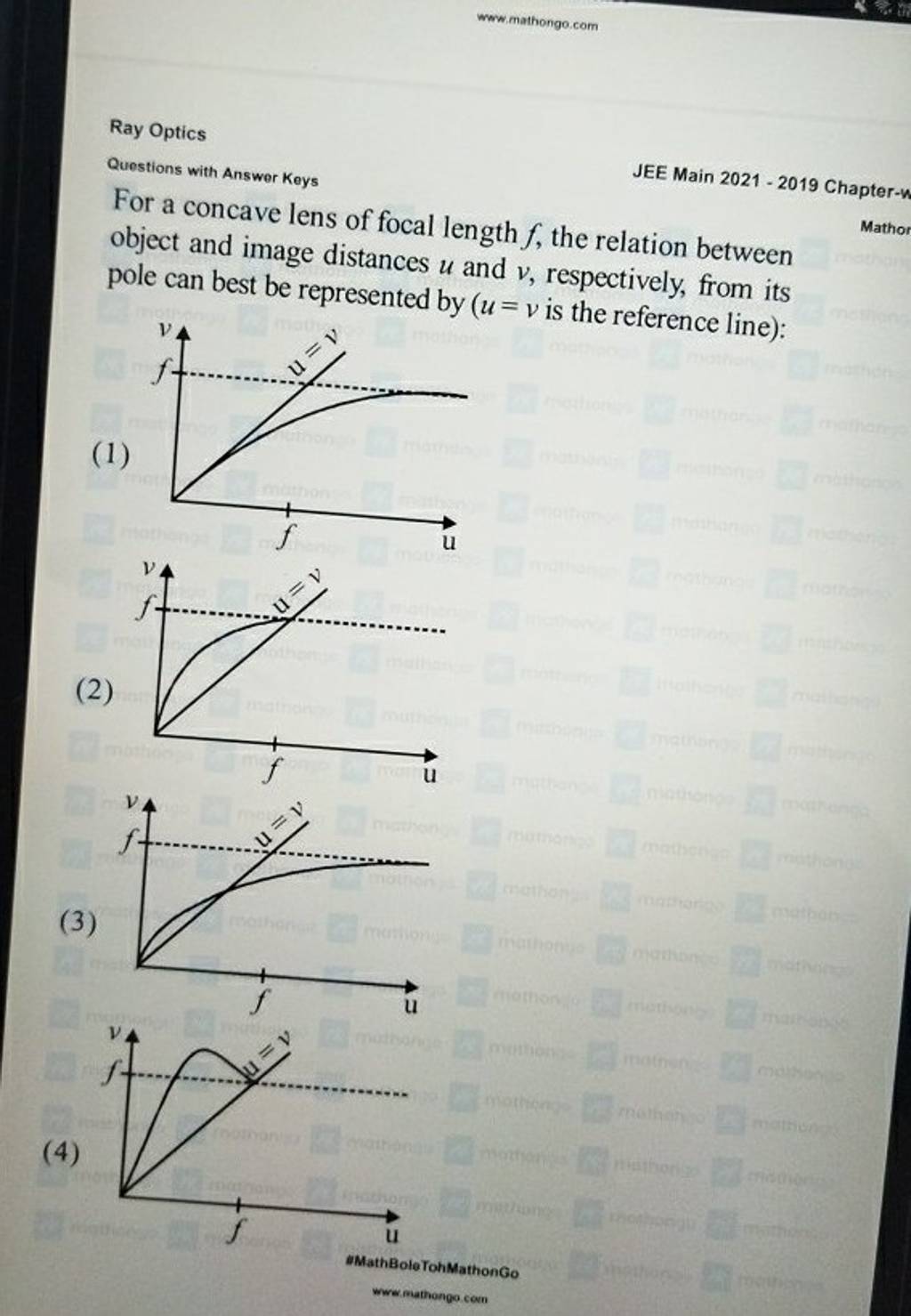 Ray Optics Questions with Answer Keys For a concave lens of focal length