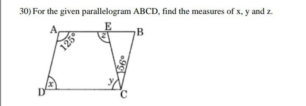 30 For The Given Parallelogram Abcd Find The Measures Of Xy And Z 7277