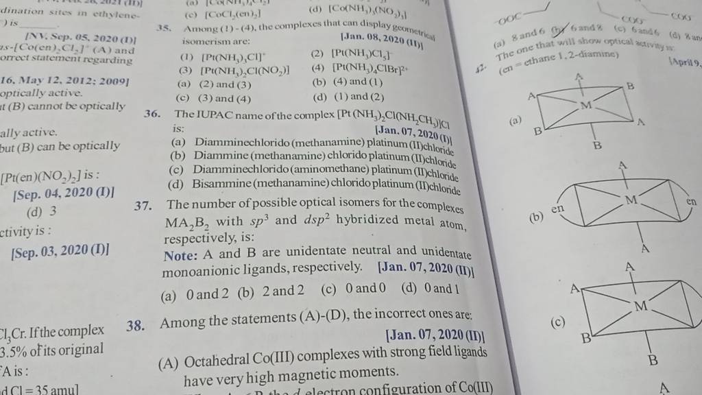 Among 1 4 The Complexes That Can Display Geometricy Isomerism Are   1673606411471 Bbwvolvm 846030 